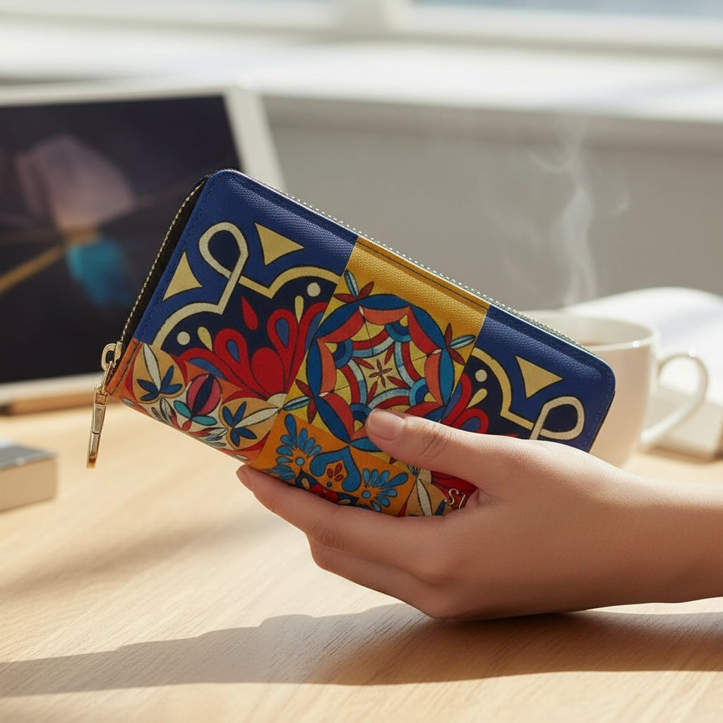 Mediterranean Mosaic Pattern Compact Wallet